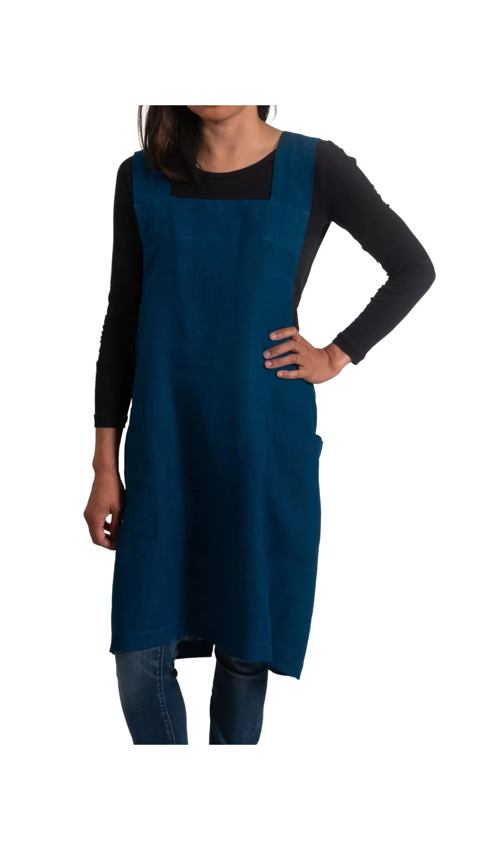 Stone Washed Linen Cross Back Smock Apron