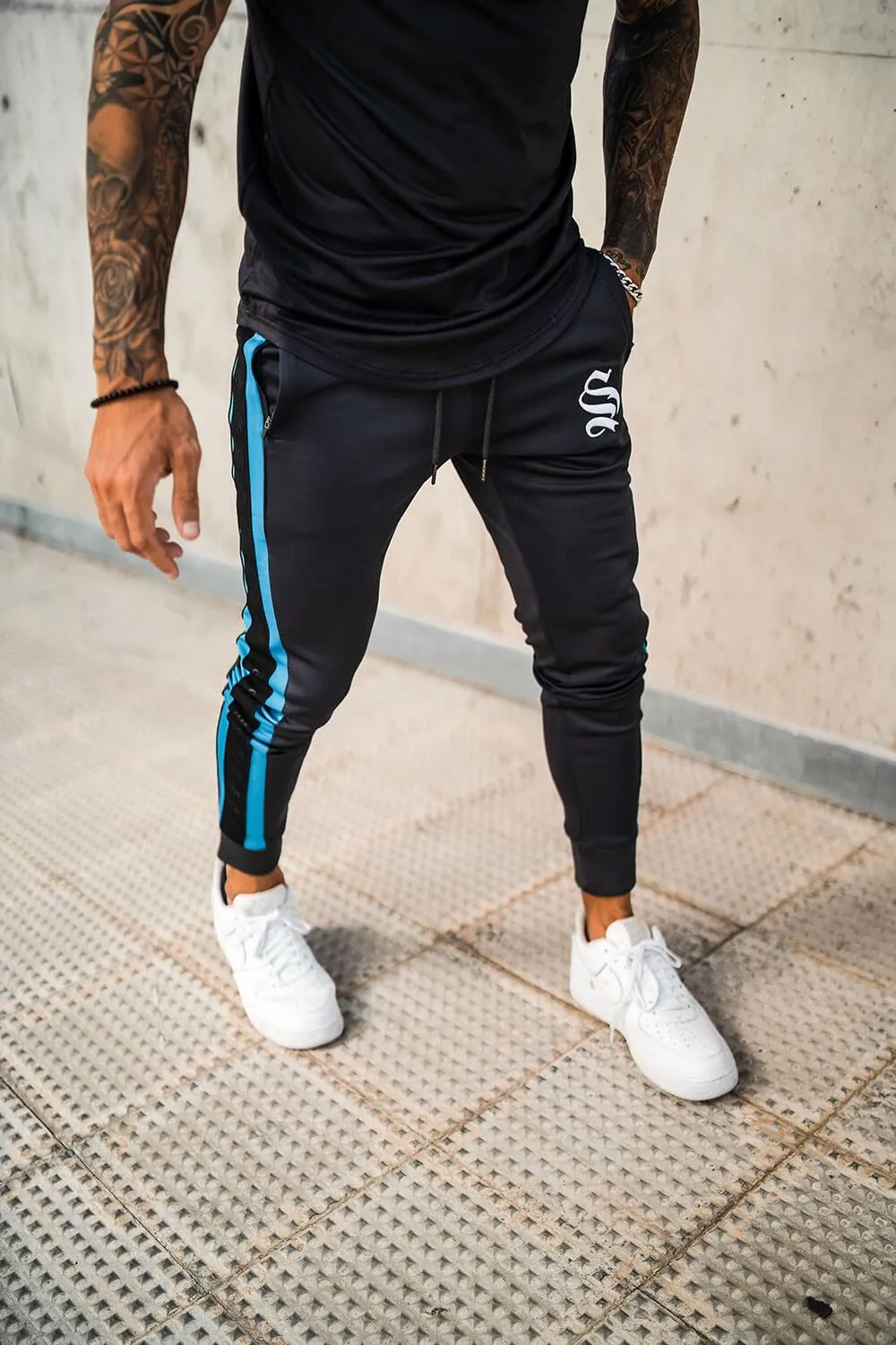 Tape Raglan Poly Joggers - Dark Grey/Blue