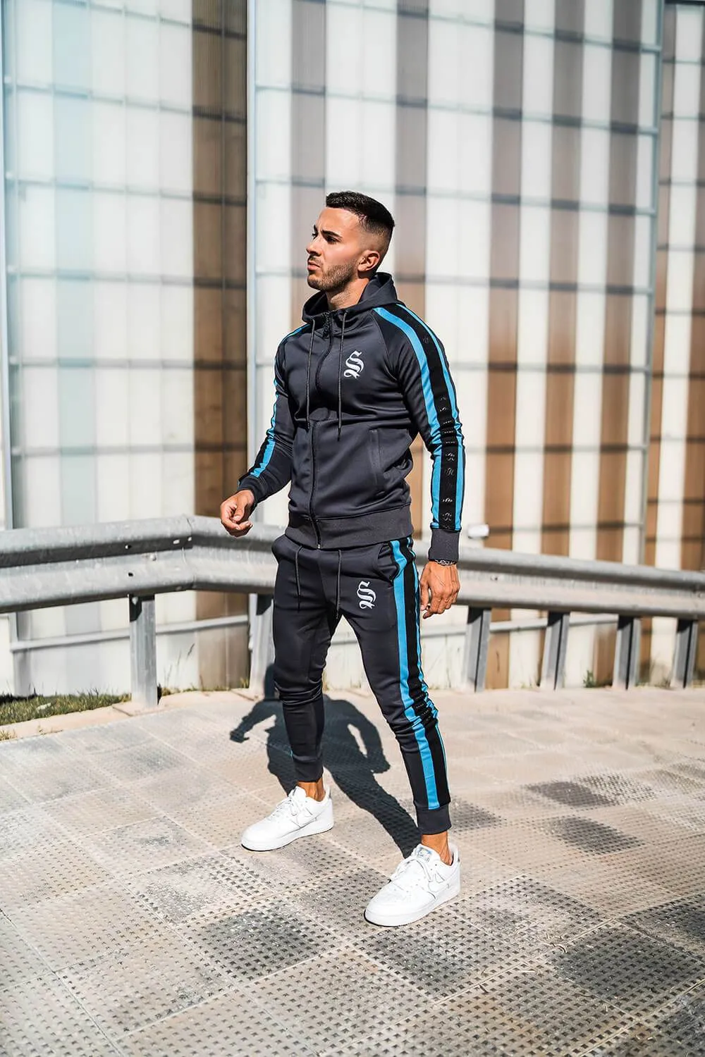 Tape Raglan Poly Joggers - Dark Grey/Blue