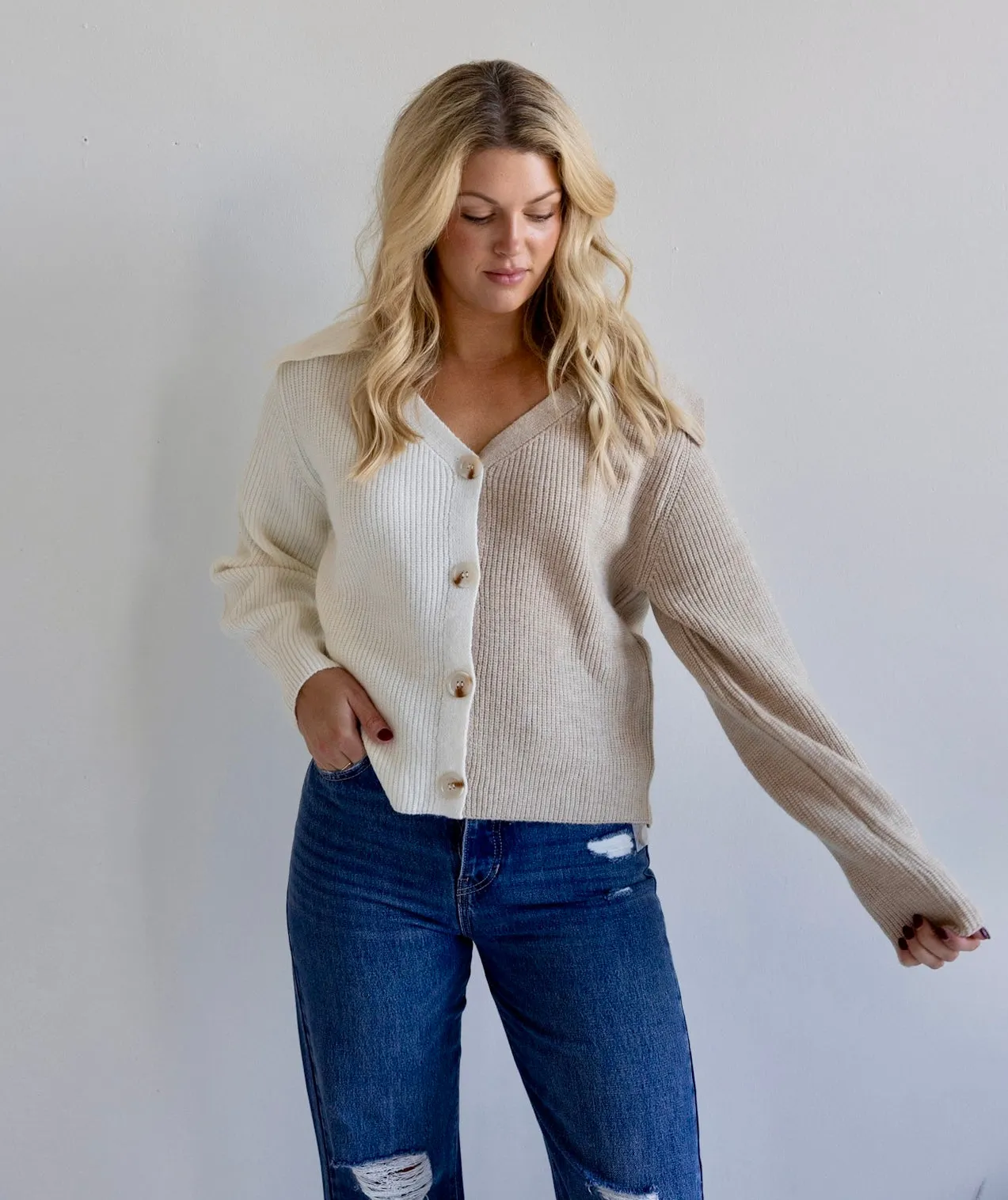 Two-Tone Colorblock Cardigan