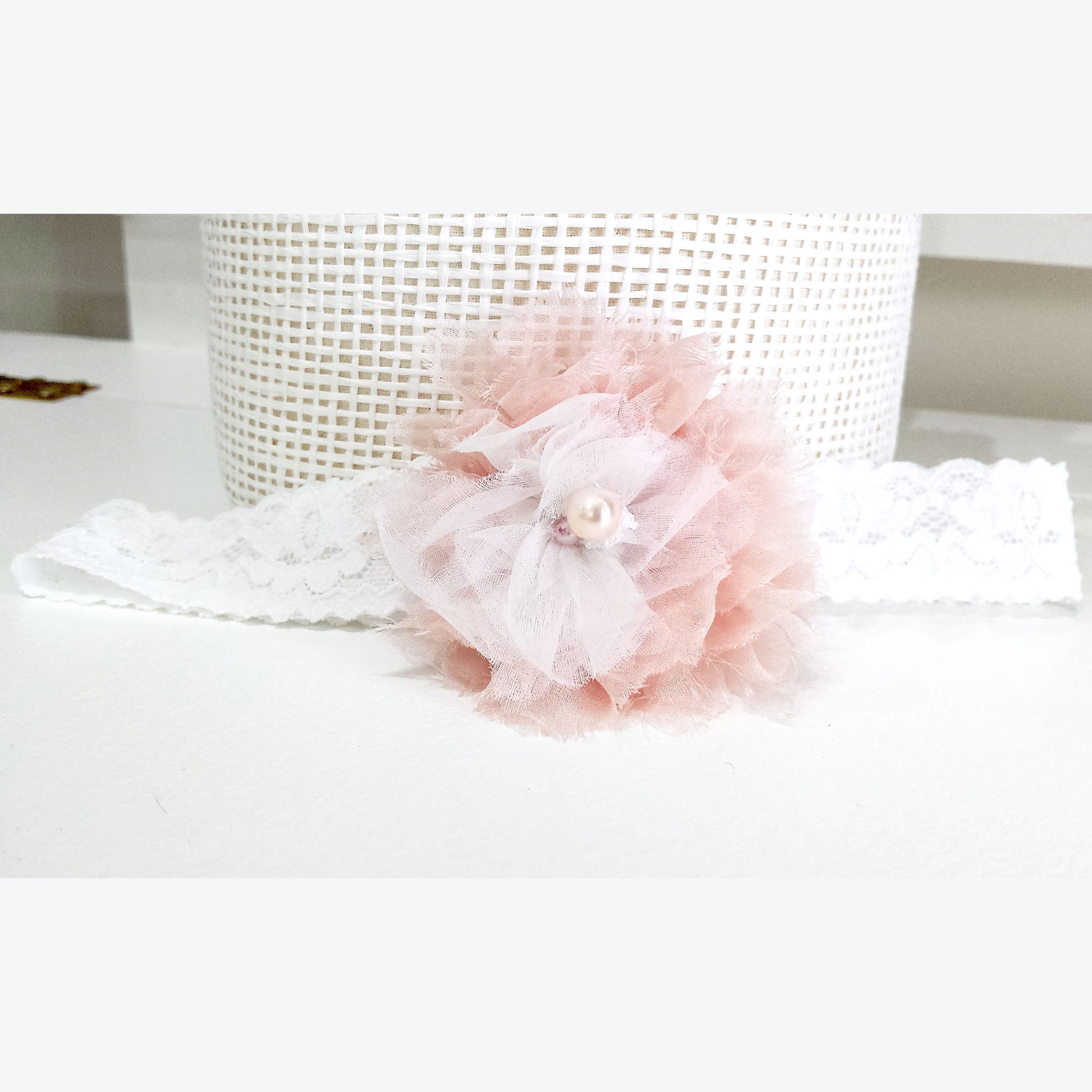 Two Tone Floral & Pearl Baby Handmade Headband