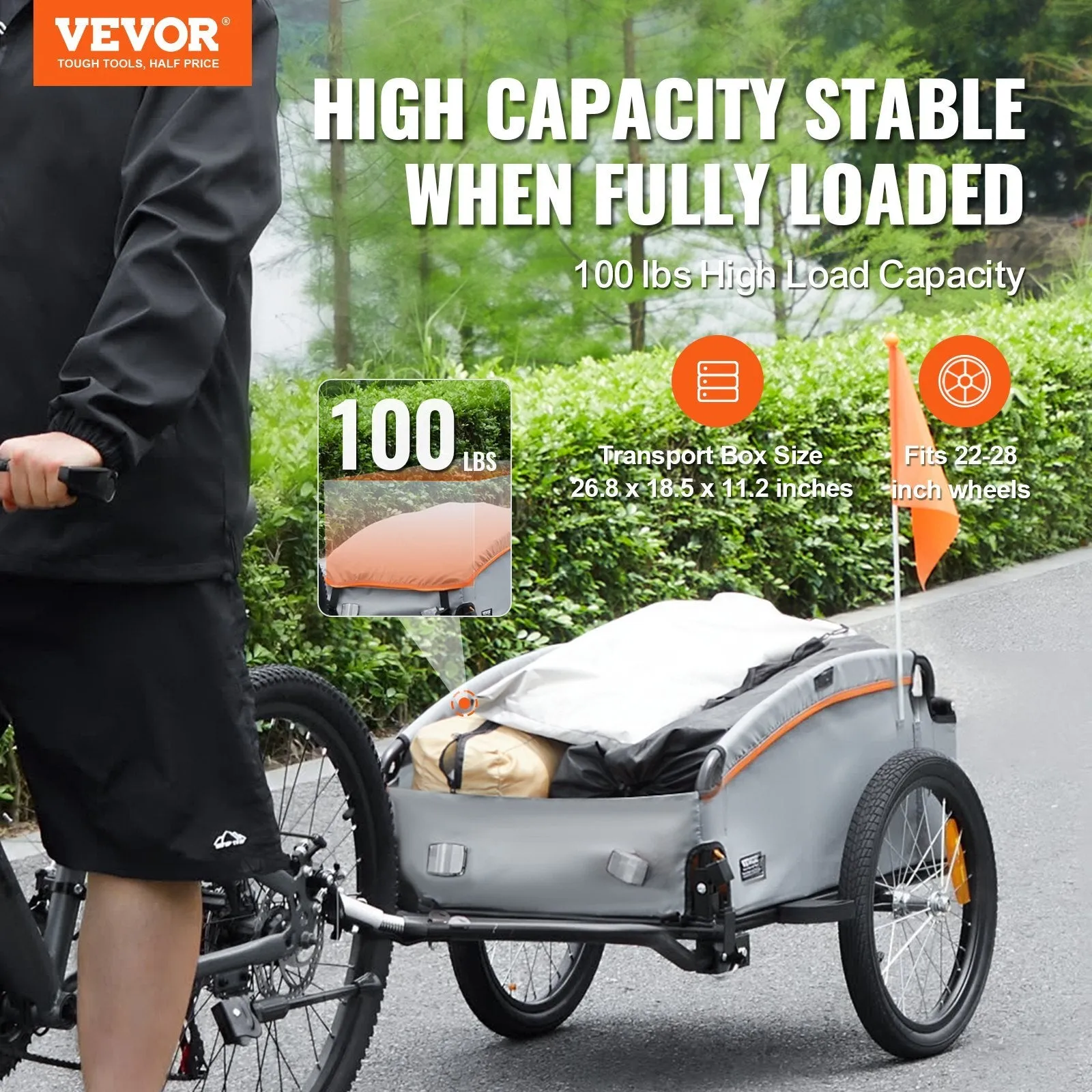 VEVOR Bike Cargo Trailer, 100 lbs Load Capacity, Heavy-Duty