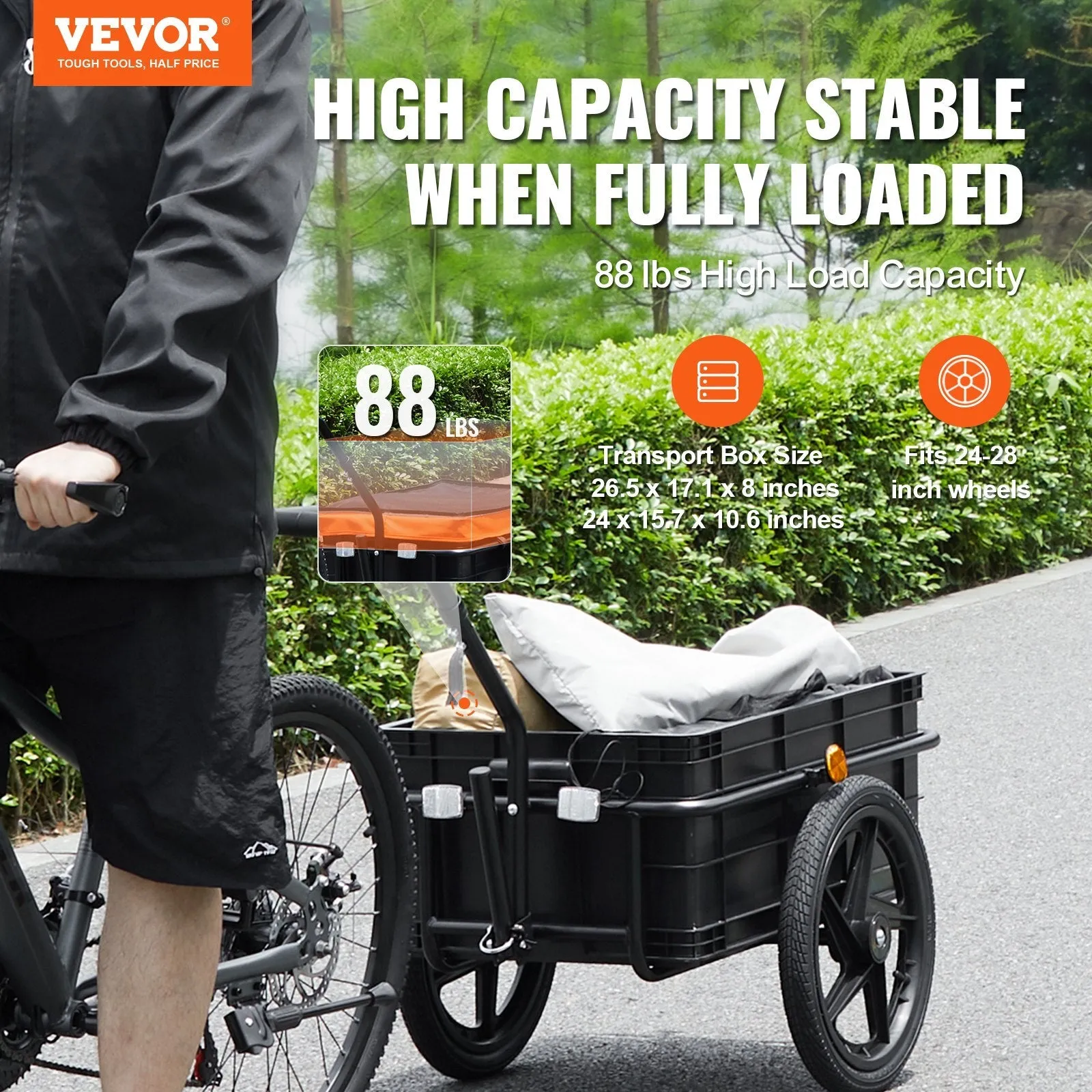 VEVOR Bike Cargo Trailer, 88 lbs Load Capacity, Heavy-Duty
