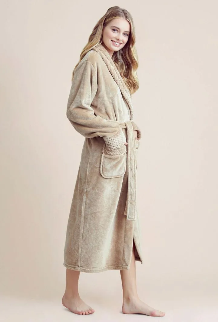 Women Plush Shawl Collar Robe, Luxury & Comfort, Lightweight & Soft, (Taupe)