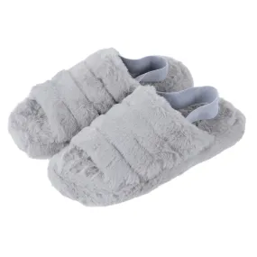 Womens Tallulah Mule Slippers Faux Fur Open Toe Elastic Strap